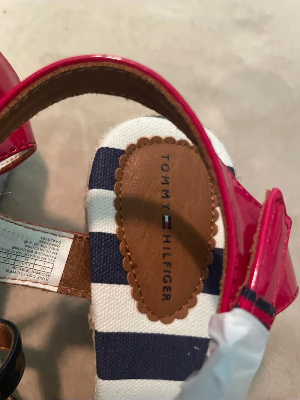 Tommy Hilfiger Navy & White Striped Sandals with Pink Ankle Straps